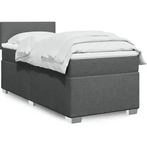 vidaXL Sommier à lattes de lit avec matelas Gris foncé 90x200 cm Tissu pas cher