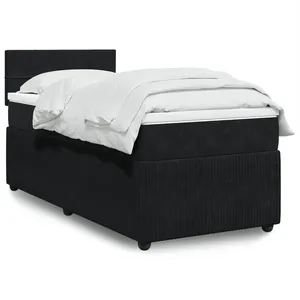 vidaXL Sommier à lattes de lit avec matelas Noir 90x200 cm Velours pas cher