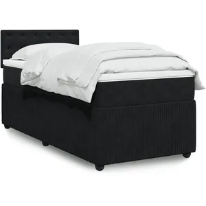 vidaXL Sommier à lattes de lit avec matelas Noir 90x200 cm Velours pas cher