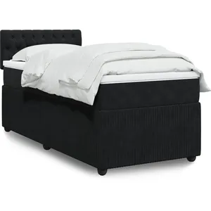 vidaXL Sommier à lattes de lit avec matelas Noir 100x200 cm Velours pas cher