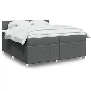 vidaXL Sommier à lattes de lit avec matelas Gris foncé 200x200cm Tissu pas cher