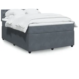 vidaXL Sommier à lattes de lit et matelas Gris foncé 140x200cm Velours pas cher