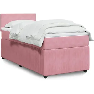 vidaXL Sommier à lattes de lit avec matelas Rose 90x190 cm Velours pas cher
