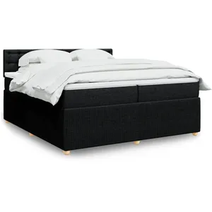 vidaXL Sommier à lattes de lit avec matelas Noir 200x200 cm Tissu pas cher