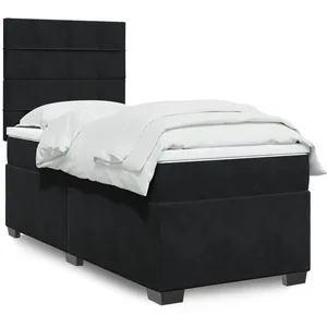 vidaXL Sommier à lattes de lit avec matelas Noir 90x200 cm Velours pas cher