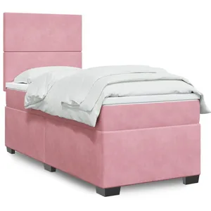 vidaXL Sommier à lattes de lit avec matelas Rose 90x200 cm Velours pas cher