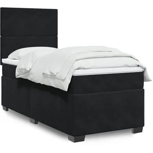 vidaXL Sommier à lattes de lit avec matelas Noir 90x190 cm Velours pas cher