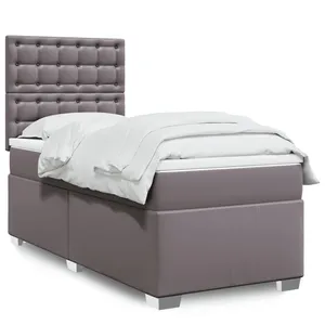 vidaXL Sommier à lattes de lit avec matelas Gris 100x200 cm Similicuir pas cher