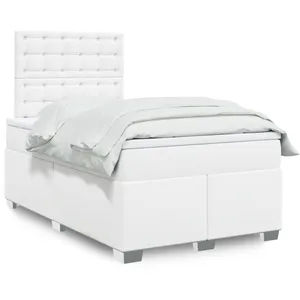 vidaXL Sommier à lattes de lit avec matelas Blanc 120x200cm Similicuir pas cher