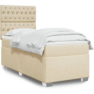 vidaXL Sommier à lattes de lit avec matelas Crème 90x200 cm Tissu pas cher
