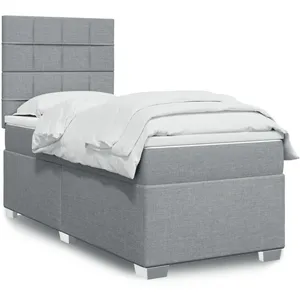 vidaXL Sommier à lattes de lit et matelas Gris clair 90x190 cm Tissu pas cher