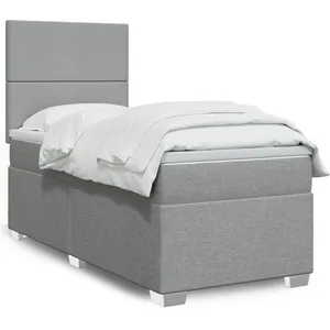 vidaXL Sommier à lattes de lit avec matelas Gris clair 100x200cm Tissu pas cher
