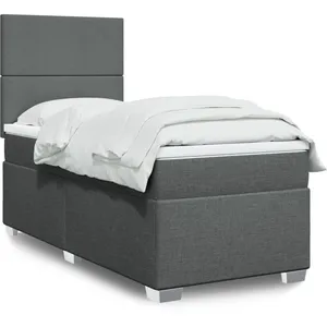 vidaXL Sommier à lattes de lit et matelas Gris foncé 90x190 cm Tissu pas cher