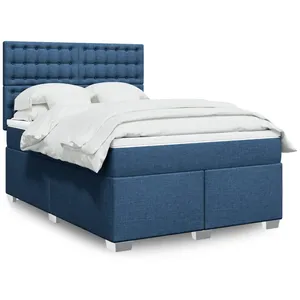 vidaXL Sommier à lattes de lit avec matelas Bleu 140x190 cm Tissu pas cher
