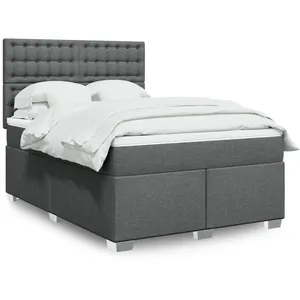 vidaXL Sommier à lattes de lit avec matelas Gris foncé 140x190cm Tissu pas cher