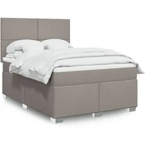 vidaXL Sommier à lattes de lit avec matelas Taupe 140x190 cm Tissu pas cher