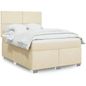 vidaXL Sommier à lattes de lit avec matelas Crème 140x190 cm Tissu pas cher