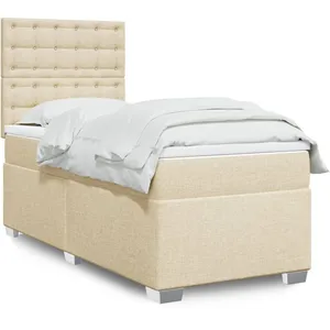 vidaXL Sommier à lattes de lit avec matelas Crème 100x200 cm Tissu pas cher