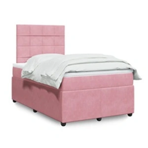 vidaXL Sommier à lattes de lit avec matelas Rose 120x200 cm Velours pas cher
