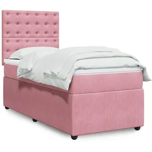 vidaXL Sommier à lattes de lit avec matelas Rose 100x200 cm Velours pas cher