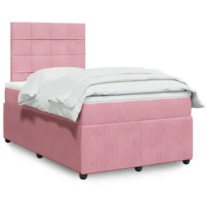 Vidaxl sommier à lattes de lit avec matelas rose 120x190 cm velours pas cher