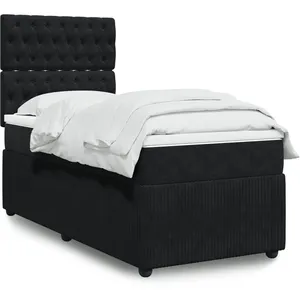 vidaXL Sommier à lattes de lit avec matelas Noir 100x200 cm Velours pas cher