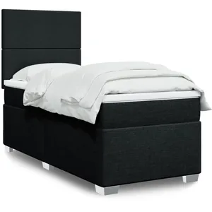vidaXL Sommier à lattes de lit et matelas Noir 80x200 cm Tissu pas cher