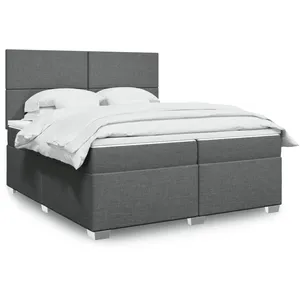 vidaXL Sommier à lattes de lit avec matelas Gris foncé 200x200cm Tissu pas cher
