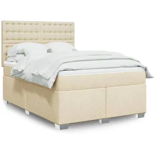 vidaXL Sommier à lattes de lit avec matelas Crème 140x200 cm Tissu pas cher
