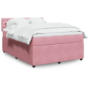 vidaXL Sommier à lattes de lit avec matelas Rose 140x200 cm Velours pas cher