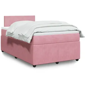 vidaXL Sommier à lattes de lit avec matelas Rose 120x200 cm Velours pas cher