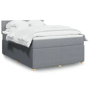 vidaXL Sommier à lattes de lit avec matelas Gris clair 140x200cm Tissu pas cher