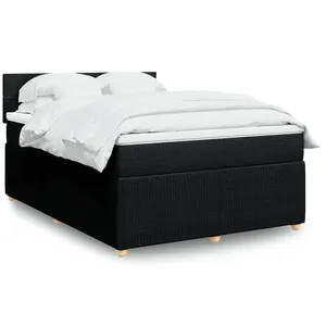vidaXL Sommier à lattes de lit avec matelas Noir 140x190 cm Tissu pas cher