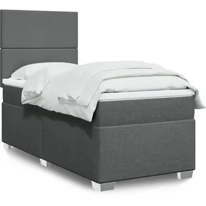 vidaXL Sommier à lattes de lit avec matelas Gris foncé 90x200 cm Tissu pas cher