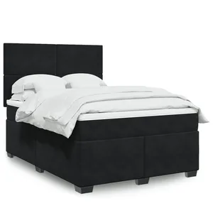 vidaXL Sommier à lattes de lit et matelas Noir 160x200 cm Velours pas cher