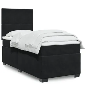 vidaXL Sommier à lattes de lit et matelas Noir 80x200 cm Velours pas cher