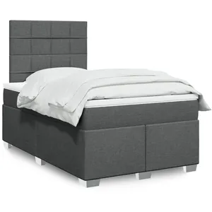 vidaXL Sommier à lattes de lit avec matelas Gris foncé 120x200cm Tissu pas cher