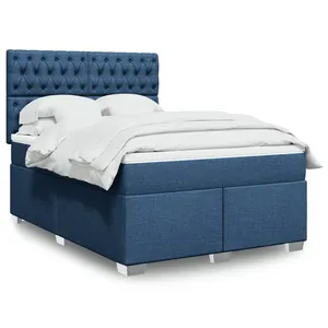 vidaXL Sommier à lattes de lit avec matelas Bleu 140x190 cm Tissu