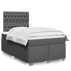vidaXL Sommier à lattes de lit avec matelas Gris foncé 120x200cm Tissu pas cher
