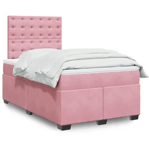 vidaXL Sommier à lattes de lit avec matelas Rose 120x200 cm Velours pas cher