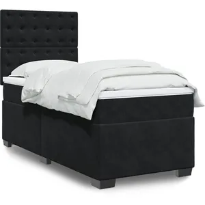 vidaXL Sommier à lattes de lit avec matelas Noir 100x200 cm Velours pas cher