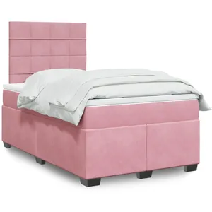 Vidaxl sommier à lattes de lit avec matelas rose 120x190 cm velours pas cher