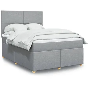 vidaXL Sommier à lattes de lit avec matelas Gris clair 160x200cm Tissu pas cher