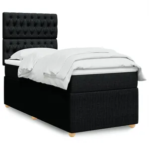 vidaXL Vidaxl Sommier À Lattes De Lit Avec Matelas Noir 100x200 Cm Tissu pas cher