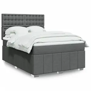 vidaXL Sommier à lattes de lit avec matelas Gris foncé 140x200cm Tissu pas cher
