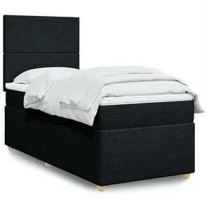 vidaXL Sommier à lattes de lit avec matelas Noir 90x190 cm Tissu pas cher