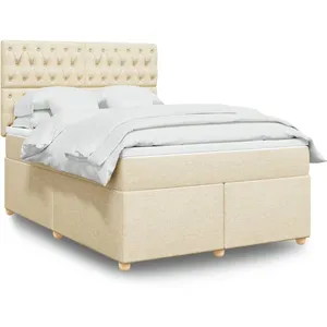 vidaXL Sommier à lattes de lit avec matelas Crème 140x200 cm Tissu pas cher