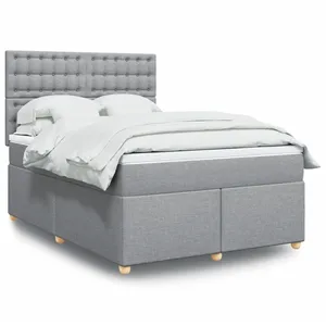 vidaXL Sommier à lattes de lit avec matelas Gris clair 140x200cm Tissu pas cher