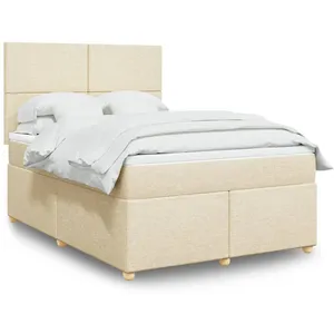 vidaXL Sommier à lattes de lit avec matelas Crème 140x200 cm Tissu pas cher