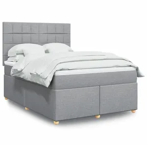 vidaXL Sommier à lattes de lit avec matelas Gris clair 140x200cm Tissu pas cher